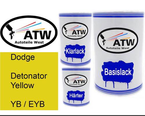 Dodge, Detonator Yellow, YB / EYB: 500ml Lackdose + 500ml Klarlack + 250ml Härter - Set, von ATW Autoteile West.